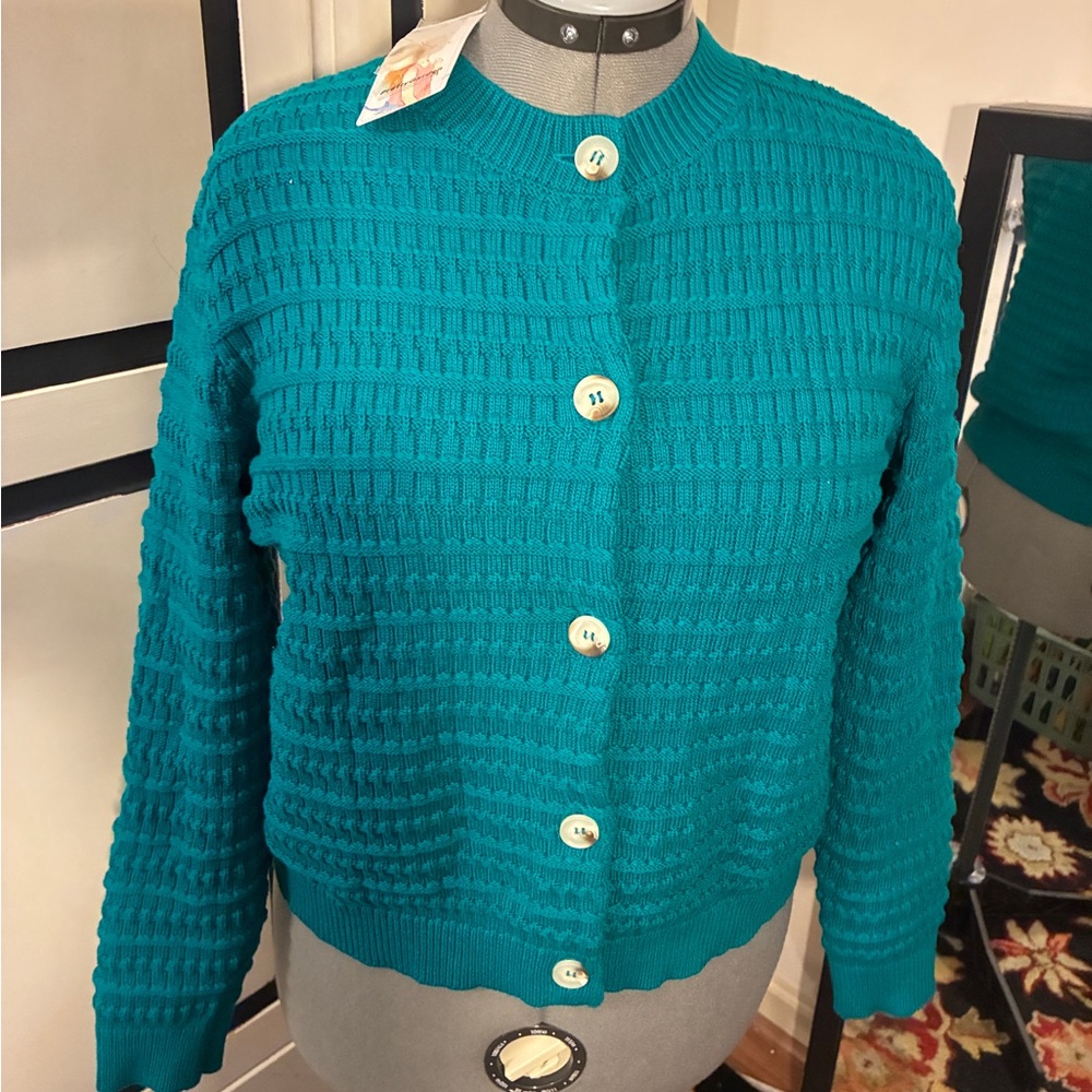 Teal Cardigan Cotton Sweater (Size M) - New With Tags